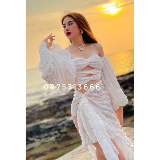 Set 3 Món Đi Biển, Váy Maxi Đi Biển IVAV500, Chất Xốp, Màu Xanh, Hồng, Trắng, Mẫu Hot Nhất 202