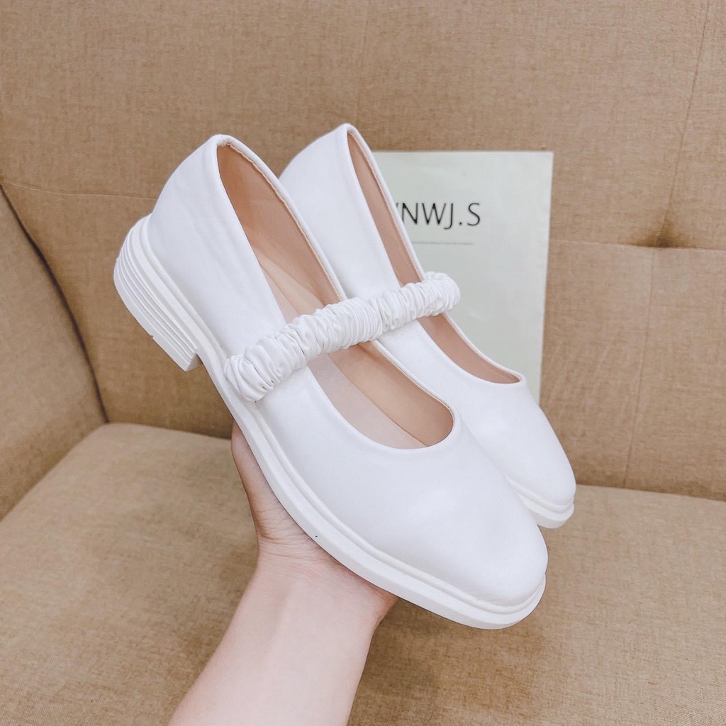 ẢNH THẠT giày búp bê- giày lolita mũi tròn da lì quai nhún ngang đế dày 2cm siêu xinh