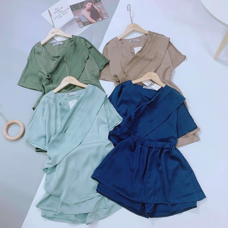 Set BỘ LỤA ÁO CHÉO VẠT mix QUẦN SỌC
