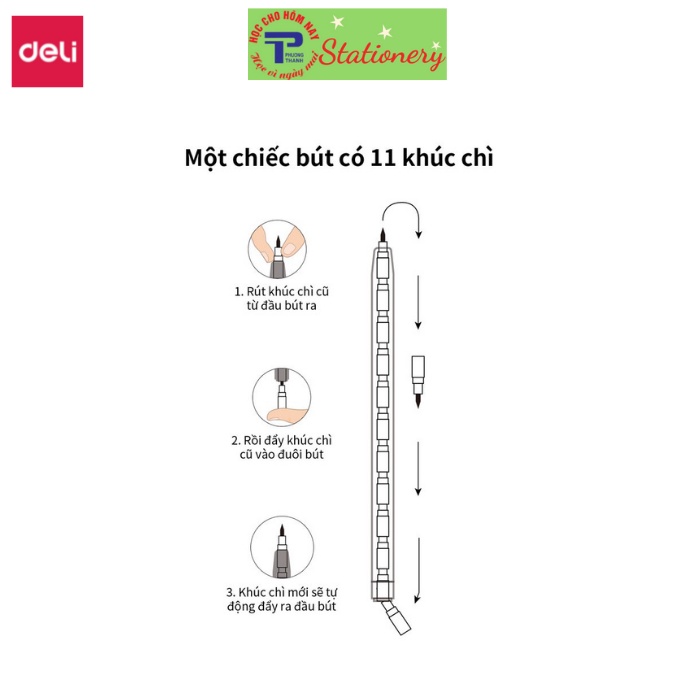 Combo 5 bút chì khúc Deli có tẩy - Viết chì - màu ngẫu nhiên - C090,091,092,095