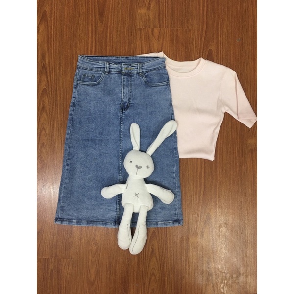 Chân váy jean chữ A dáng dài