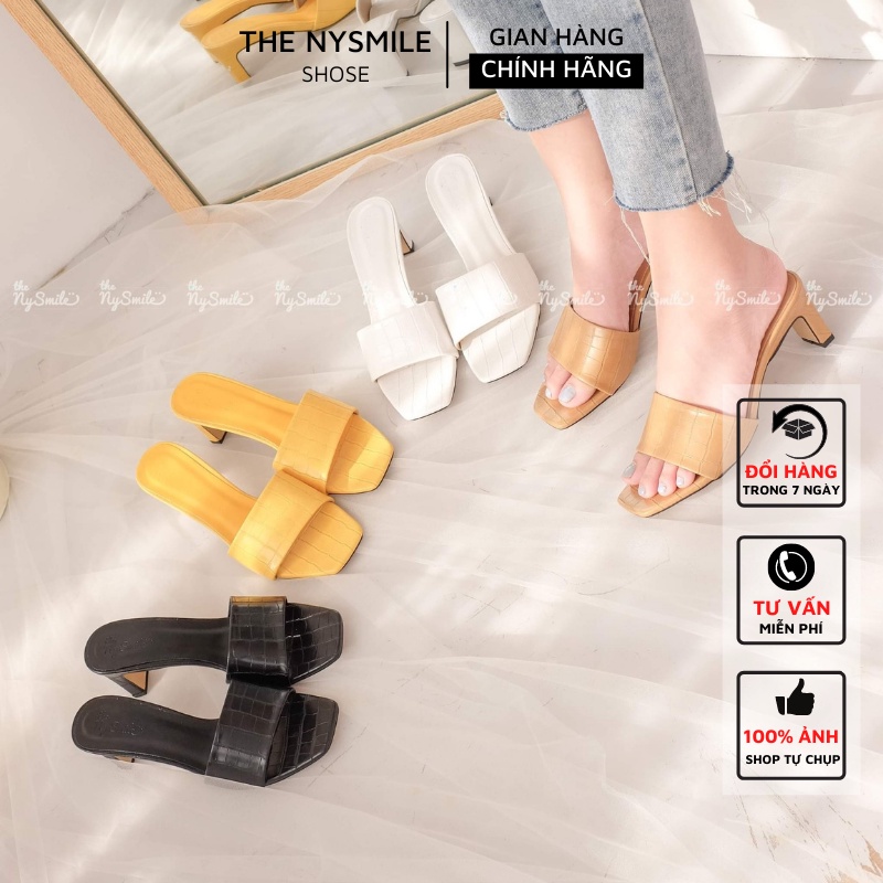 Dép Guốc 5cm - THENYSMILE - Gót nhọn bản ngang rắn - EWIN 1 2