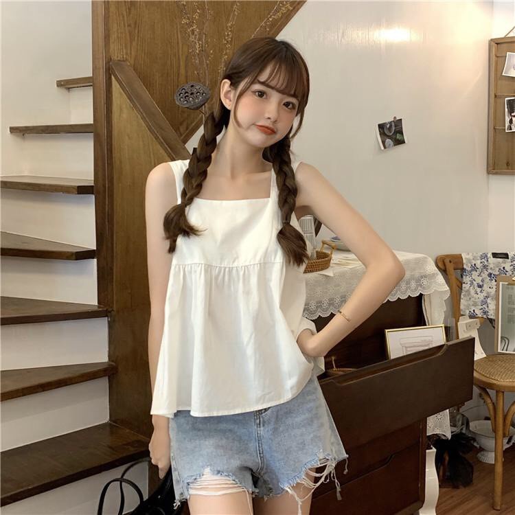 (ĐŨI L1) ÁO BABYDOLL 2 DÂY THẮT NƠ LƯNG TÍM BE TRẮNG ULZZANG - ÁO ĐŨI DÂY BẢN TO NƠ SAU