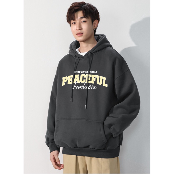 Áo Hoodie Nỉ Phối Mũ Trùm Đầu 2 Lớp Chữ Ngực PEACEFUL Lịch Sự - Phong Cách Thời Trang Hàn Quốc Thoải Mái UNISEX ZANGZANG