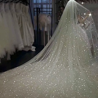 Mạng che mặt họa tiết bầu trời sao hai lớp siêu lấp lánh kích thước lớn một lớp cho váy cưới / đầm cô dâu