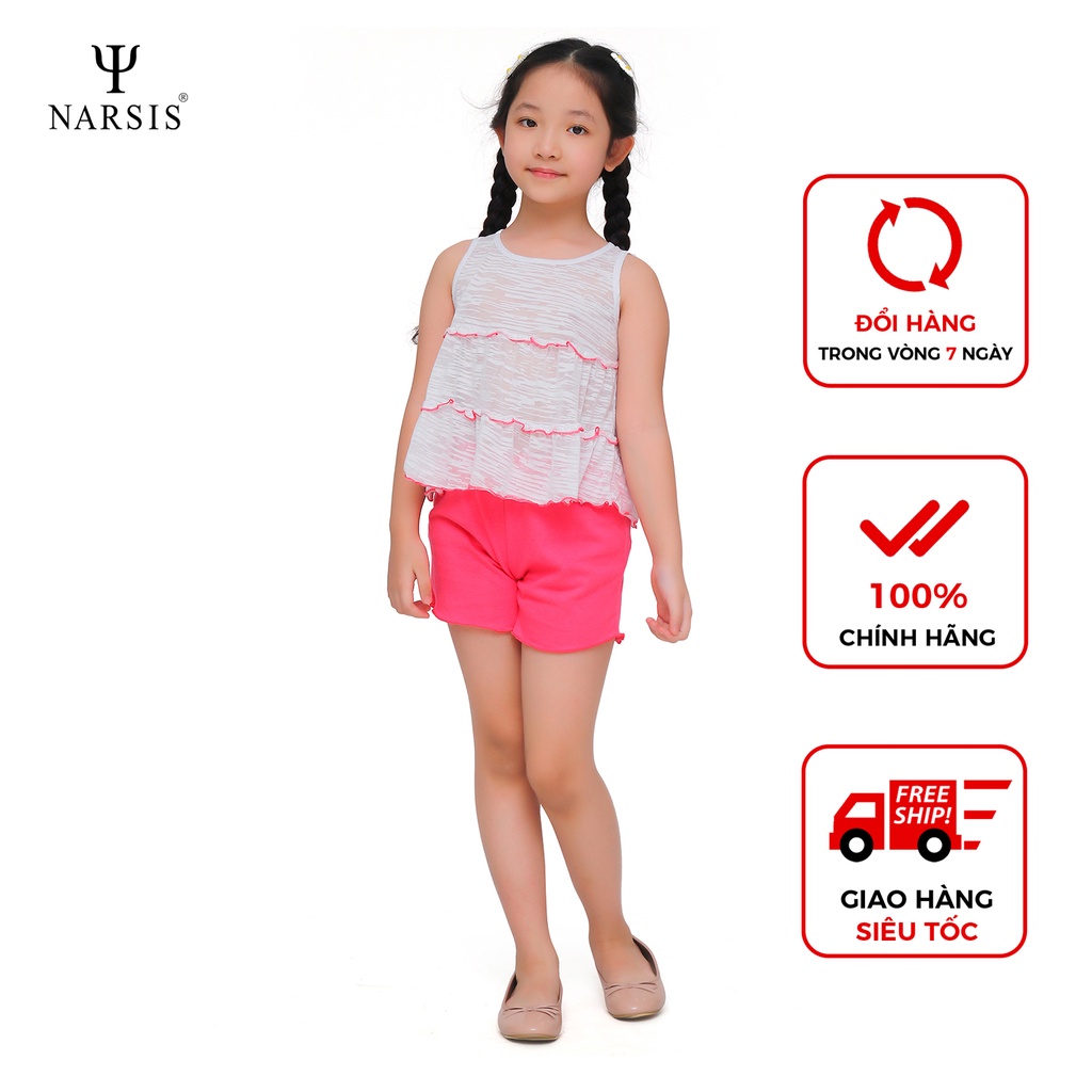 Bộ đồ hè bé gái Narsis KM0010 màu trắng phối quần hồng đỏ