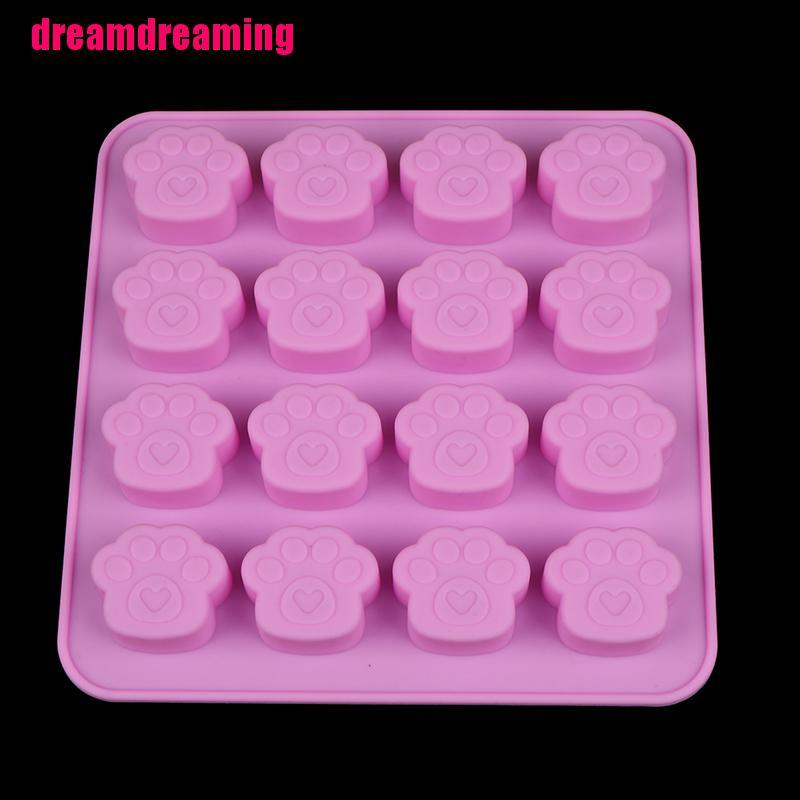 Khuôn Làm Bánh Chất Liệu Silicone Có 16 Ô Hình Dấu Chân Thú Cưng Dễ Thương