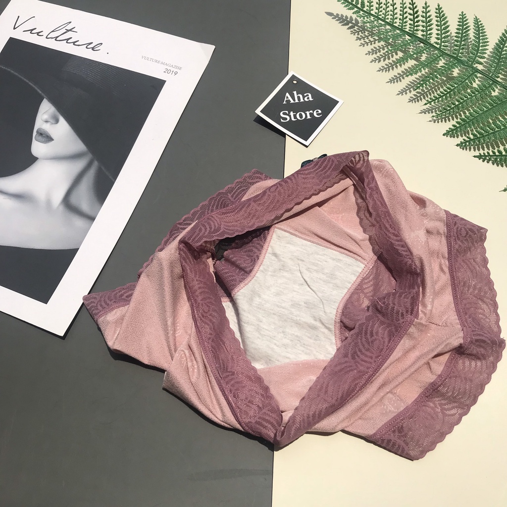Quần lót cotton viền ren lạ co dãn, chip che bụng dưới cạp vừa YiOn Underwear QR10