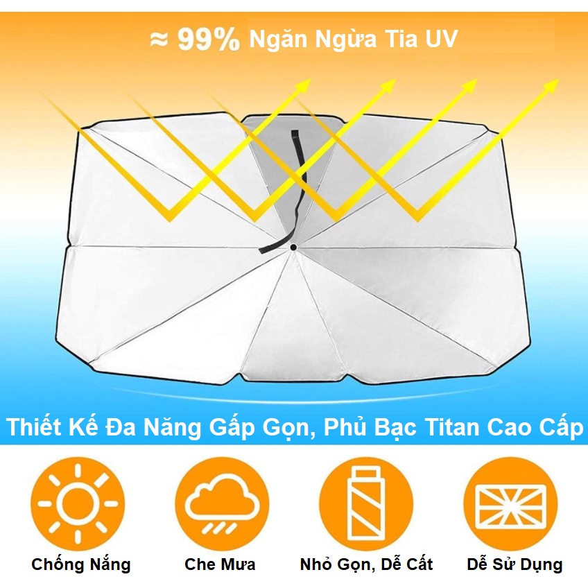 Ô Che Nắng Kính Lái Ô Tô Cao Cấp, Ô Che Nắng Kính Lái Xe Hơi (Tặng BAO DA) - Chắn Nắng, Giảm Nhiệt Độ Bảo Vệ Nội Thất