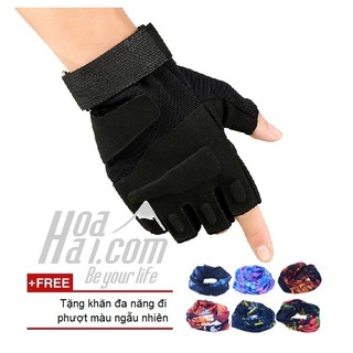 Găng tay kiểu tác chiến cảnh sát đặc nhiệm HOAHAI (đen) + Tặng kèm khăn phượt đa năng