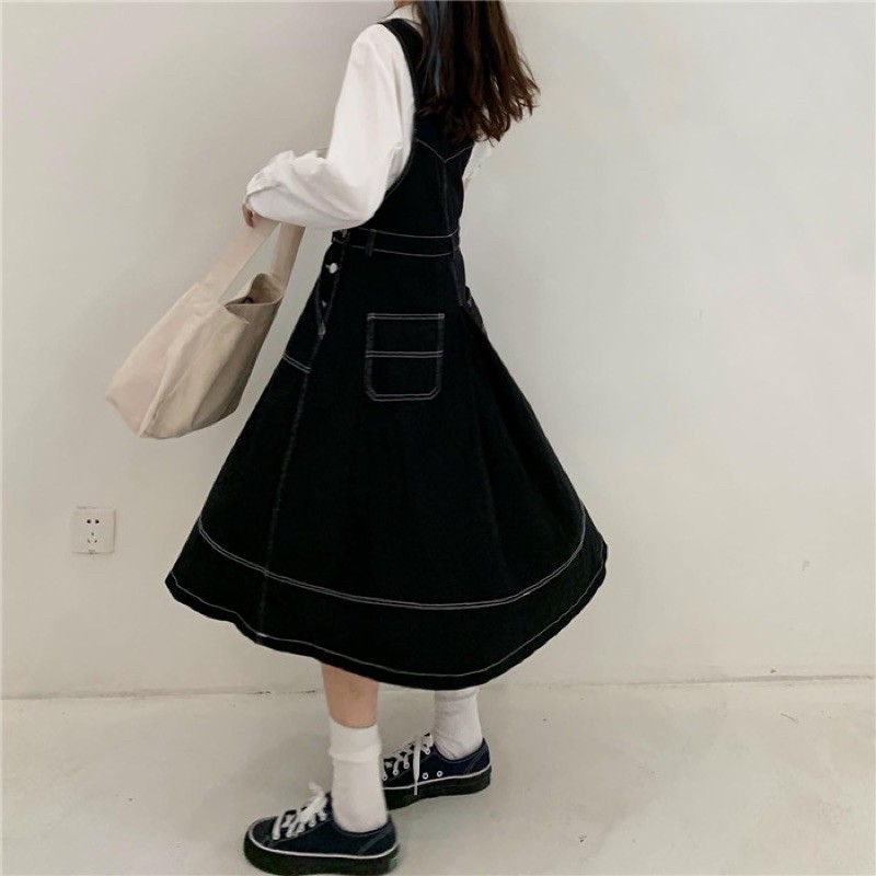 Váy yếm jeans denim dáng xoè vintage ulzzang Hàn Quốc [Yannie]