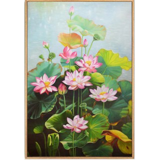 Tranh 5d gắn đá toàn bộ - Bông hoa sen hồng