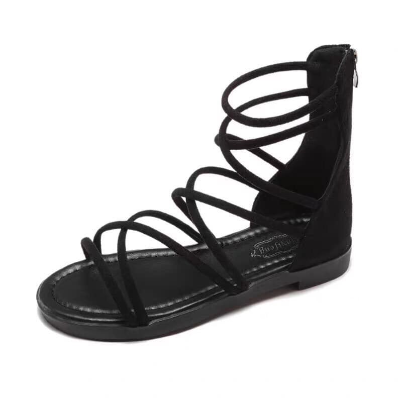 Dép Sandal Chiến Binh Khóa Sau đế thấp đi học phối dây chéo cá tính. dép nữ .MET SHOP