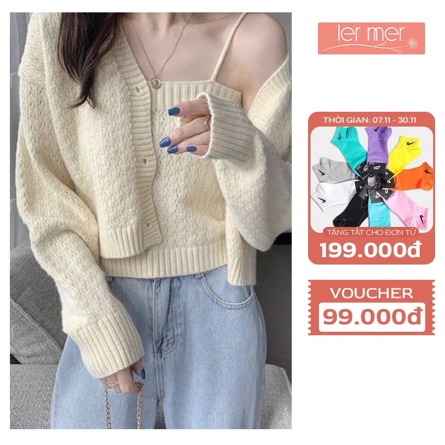 Áo cardigan nữ kèm áo dây Set áo len 2 dây kèm áo cardigan Ler Mer