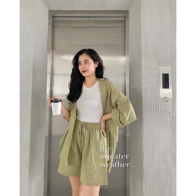 Set áo sơmi quần đùi chất đũi mát mẻ / Set bộ đũi dài tay kèm quần
