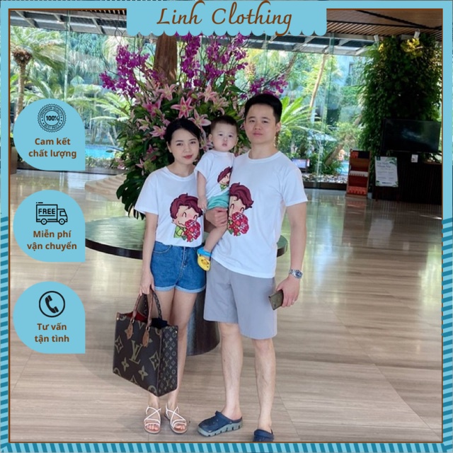 Áo phông gia đình in hình ngộ nghĩnh, chất phông cotton co giãn