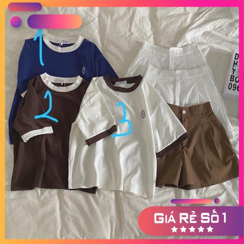 [XẢ KHO] Set kiểu Hàn Quốc Áo Phông Kèm Quần Kaki, Bộ Short Kèm Thun Phối Viền Cổ Hot
