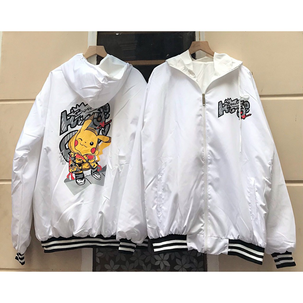 Áo khoác dù , form rộng , in hình nhân vật PIKACHU siêu cute , mặc đi chơi , chống nắng, đều cá tính
