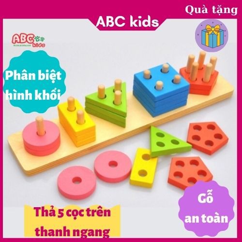 Đồ chơi xếp hình 💖FREESHIP💖 Giáo Cụ Montessori Thả Hình Khối Trên Thanh Bằng Gỗ Cho Bé