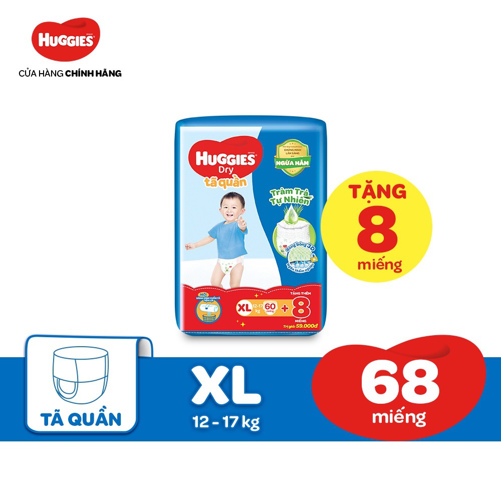 [Bao bì Siêu anh hùng] TÃ Quần Huggies Tràm Trà Tự Nhiên Dry M76/L68/XL60/XXL54 + Tặng 8 miếng