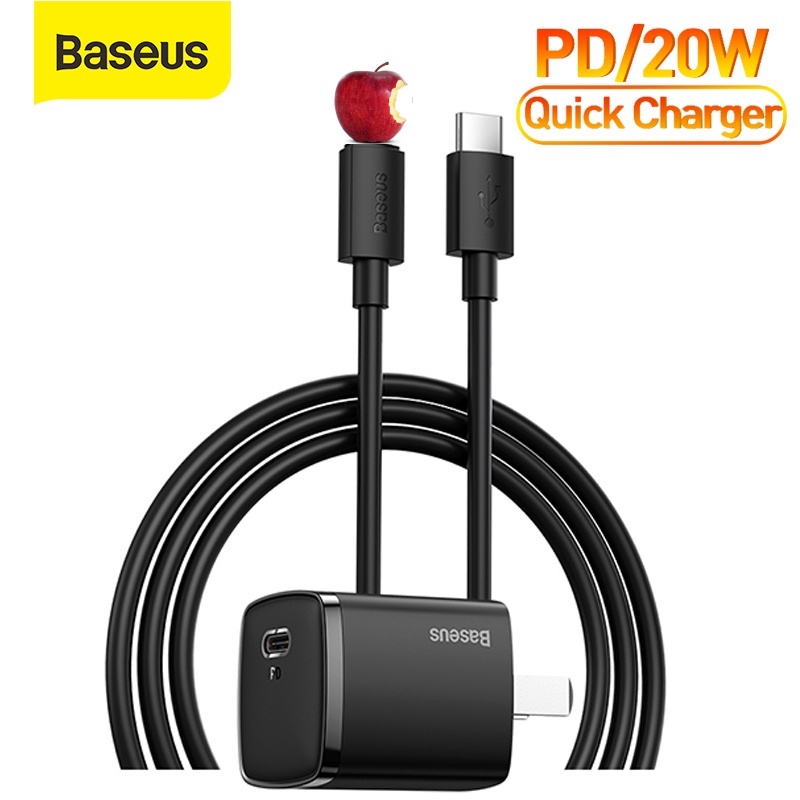 Combo - Củ sạc CUBE Baseus 20W USB C hỗ trợ sạc nhanh Type C PD cho điện thoại - Hshop