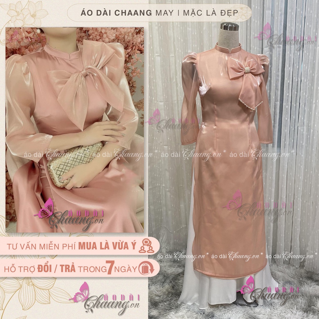 Áo dài nữ 4 tà may sẵn áo dài cách tân tay lỡ bồng lụa Organza đẹp