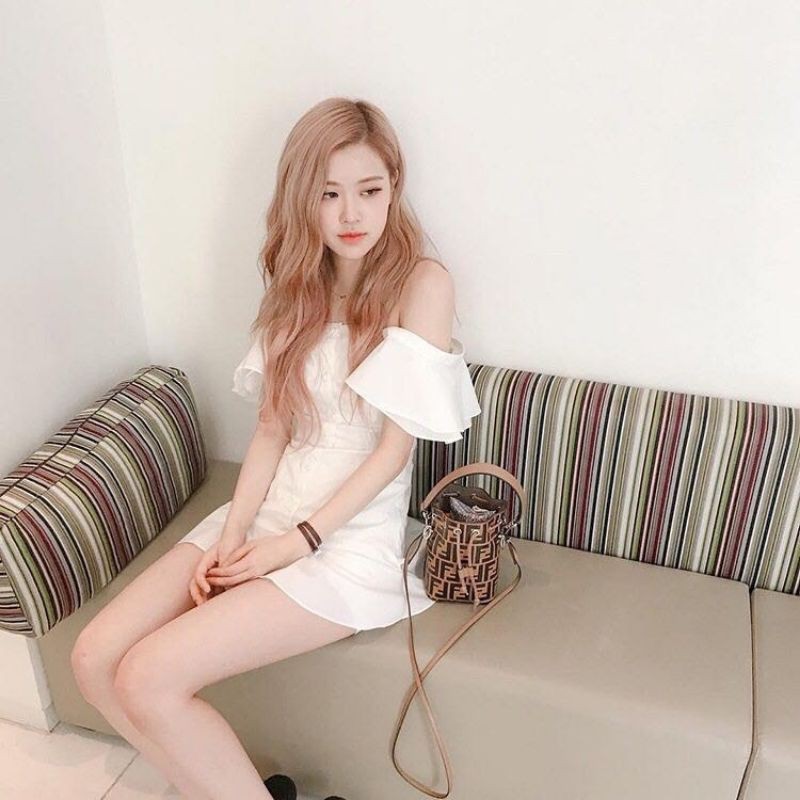 Váy trễ vai rose  kèm ảnh thật shop chụp MS47 mặc được 2 kiểu SẴN