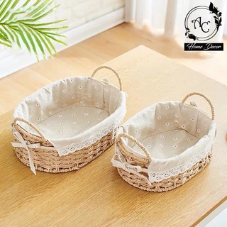 🍒🍒 giỏ mây, giỏ cói lót vải vintage có quai xách hình oval, giỏ đựng đồ picnic, giỏ decor trang trí nhà cửa🍒🍒
