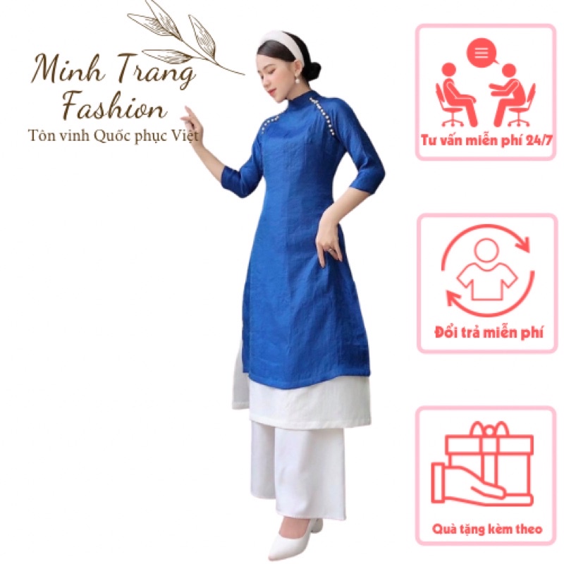 ÁO DÀI XANH COBAN PHỐI TRẮNG 4 TÀ LỤA NGỌC CAO CẤP