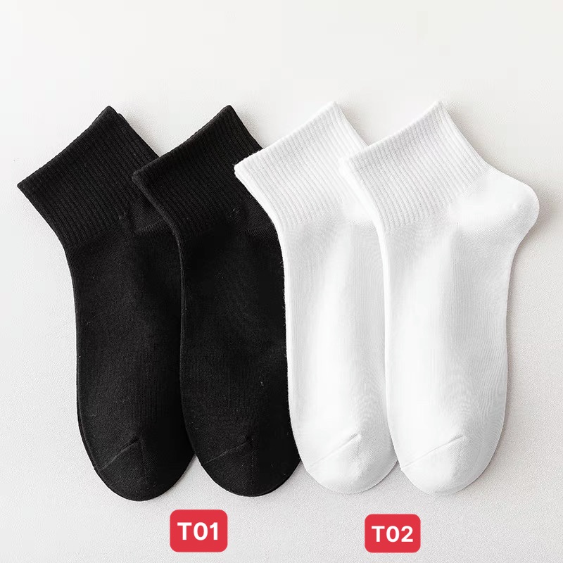 Tất nữ cổ ngắn nhún hàn quốc đẹp cao cấp cute màu trắng đen SHOESCARE T1
