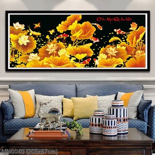 Tranh thêu kín Cửu ngư Liên hoa kim sắc (MN0040)