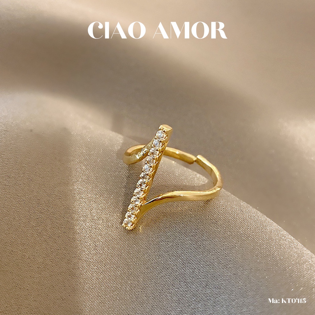 Nhẫn nữ thanh dài đính ngọc lượn đơn giản cá tính Trang sức Ciao Amor - KT0415