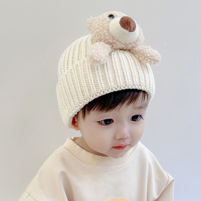 Mũ Len Dệt Kim Chui Đầu Giữ Ấm Mùa Đông In Hình Gấu Hoạt Hình Siêu Dễ Thương Cho Bé Trai Và Gái