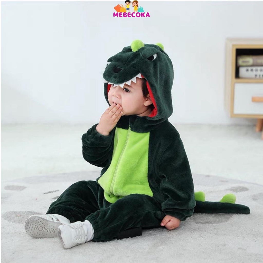 Bộ đồ hình thú KHỦNG LONG XANH NHÍ cho bé ,bộ đồ liền thân cho bé Trai bé Gái loại CAO CẤP