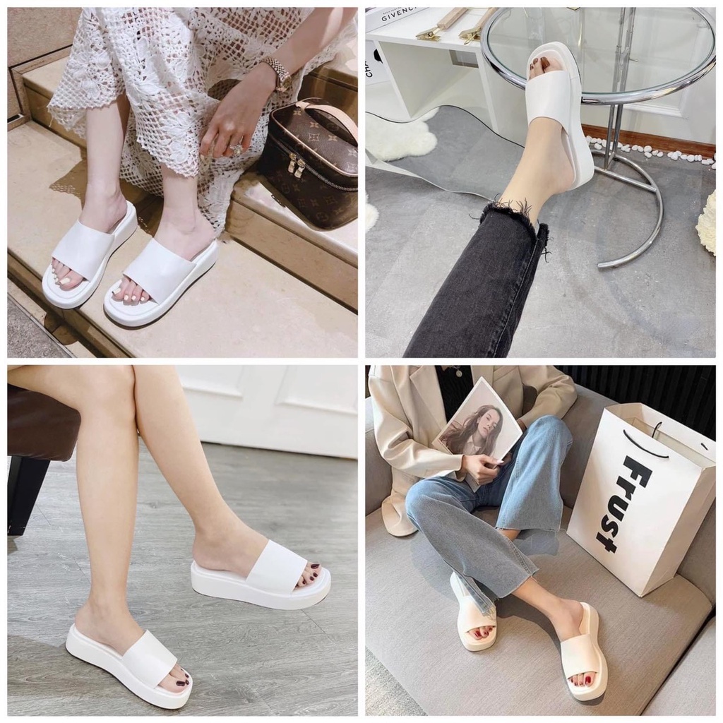 [KÈM ẢNH THẬT] DÉP NỮ BÁNH MÌ QUAI NGANG DA LÌ TRƠN ĐẾ CAO 2cm HOT TREND 2022