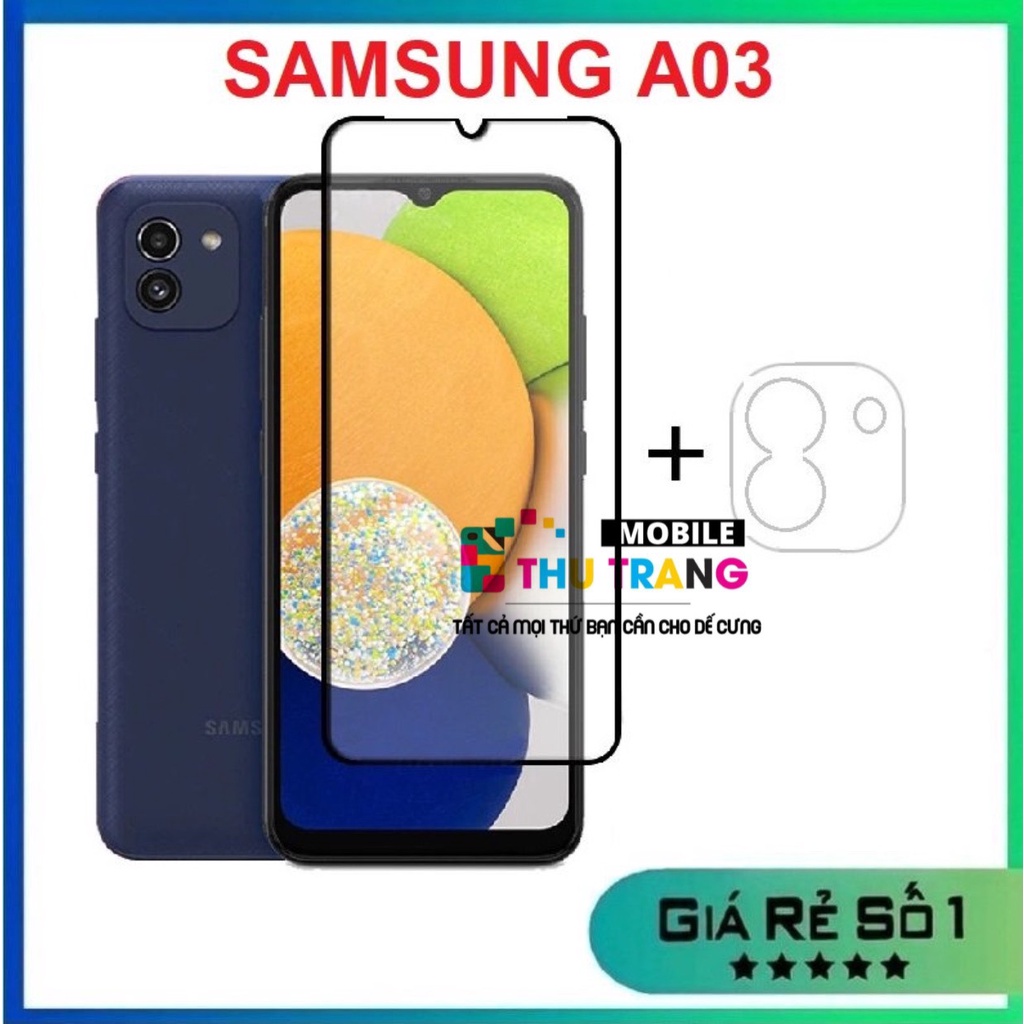 Samsung A03 - Kính cường lực full màn hình + dán bảo vệ camera chống trầy xước bụi bẩn