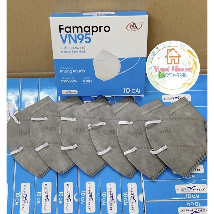 [VN95 (N95)- HỘP 10 CÁI] Khẩu trang y tế N95 kháng khuẩn 4 lớp Famapro VN95