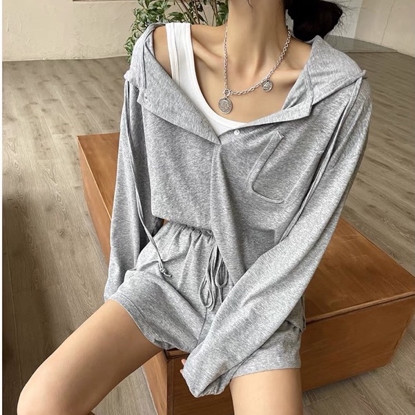 Set bộ nữ thể thao có mũ (Chất liệu Cotton mỏng co giãn 4c) • 2ENDSHOP