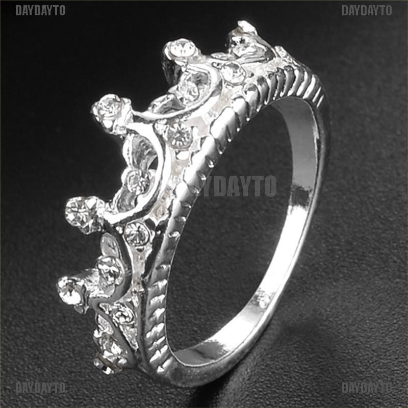 Nhẫn Cưới Hình Vương Miện Đính Đá Zircon Màu Bạc Dành Cho Nữ