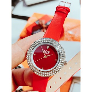 Đồng hồ nữ Burgi viền đính đá dây da size 32mm + Tặng hộp đựng + pin dự phòng