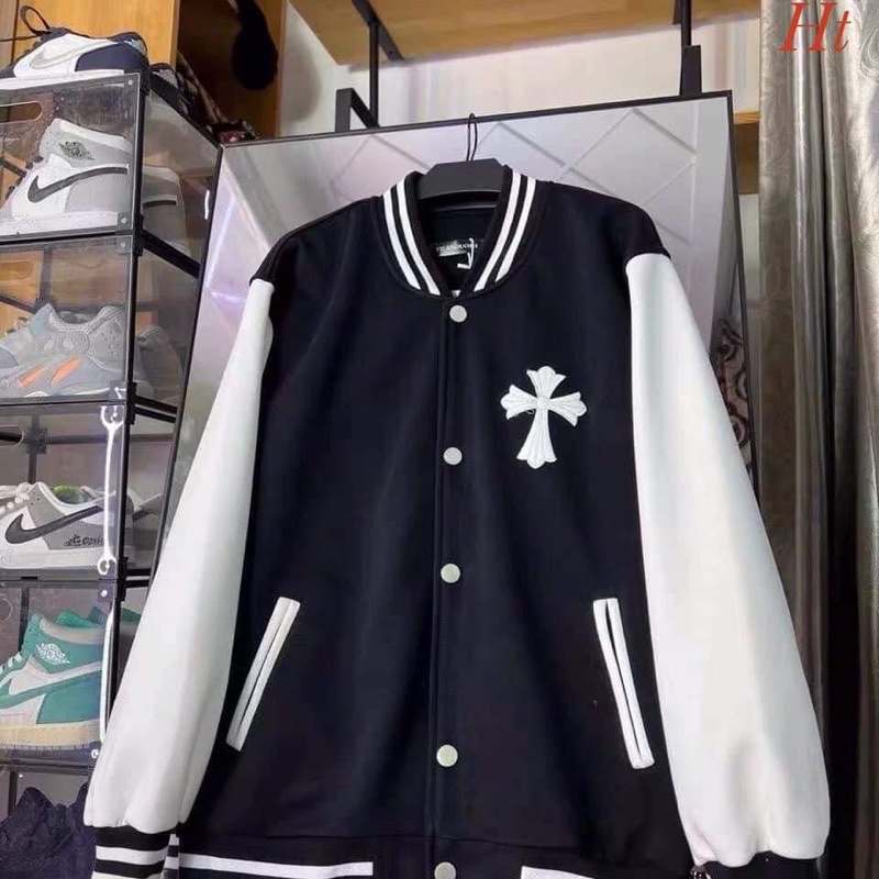Áo khoác bomber chữ thập tay trắng HT12