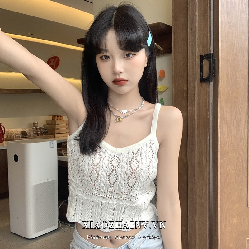 Áo croptop Xiaozhainv dệt kim 2 dây thời trang mùa hè cho nữ