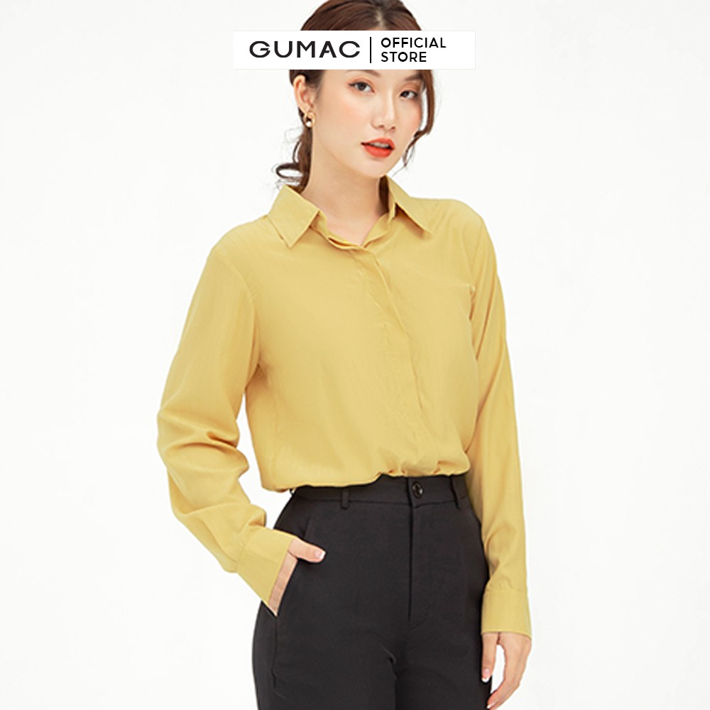 [Mã WABRGUSBD2 giảm 10% tối đa 50k đơn từ 250k] Áo sơ mi nữ công sở GUMAC, from cơ bản màu vàng tay dài AB535 | BigBuy360 - bigbuy360.vn