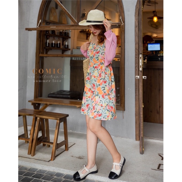 COMIC - set đầm hoa cut eo kèm cadigan mỏng
