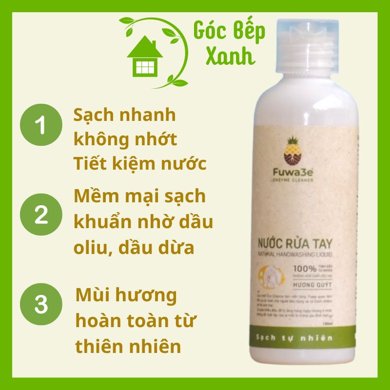 Nước rửa tay FUWA3E Enzym sinh học an toàn  ☘ Dung tích 100ml, hương quýt