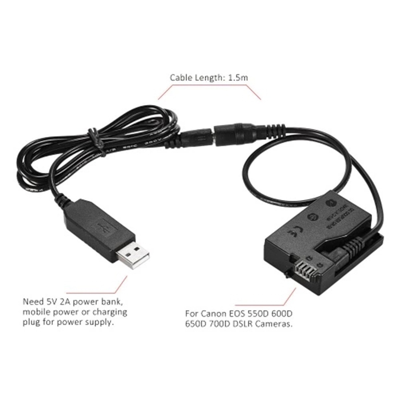 Pin Sạc Dự Phòng DR-E8 Với Cáp Chuyển Đổi LP-E8 Cho Máy Ảnh Canon EOS 550D 600D 650D 700D DSLR