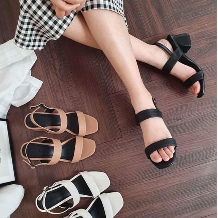 Giày cao gót 5 phân 2 quai bản da mềm LT