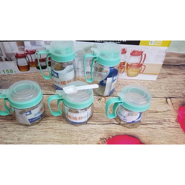 Sỉ set 5 hũ gia vị thuỷ tinh loại đẹp