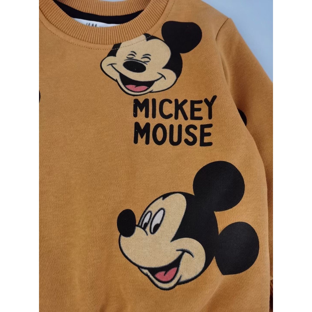 Bộ nỉ bông hình Mickey màu vàng cam cho bé BHM016