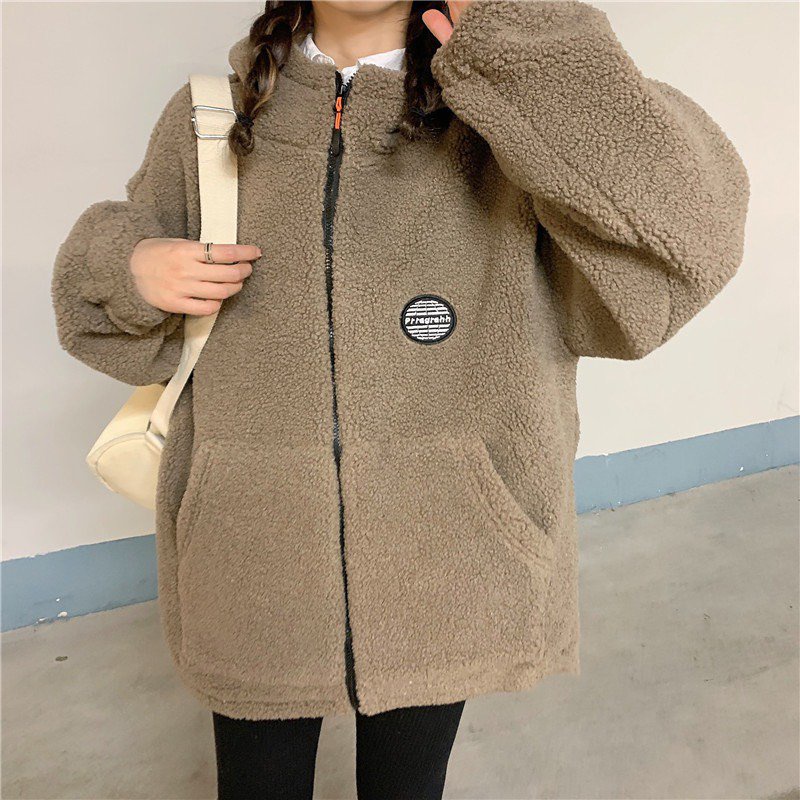 ÁO Hoodie NỮ  mũ khoá zip lông  thêu logo , form thụng unisex lên dáng cực xinh